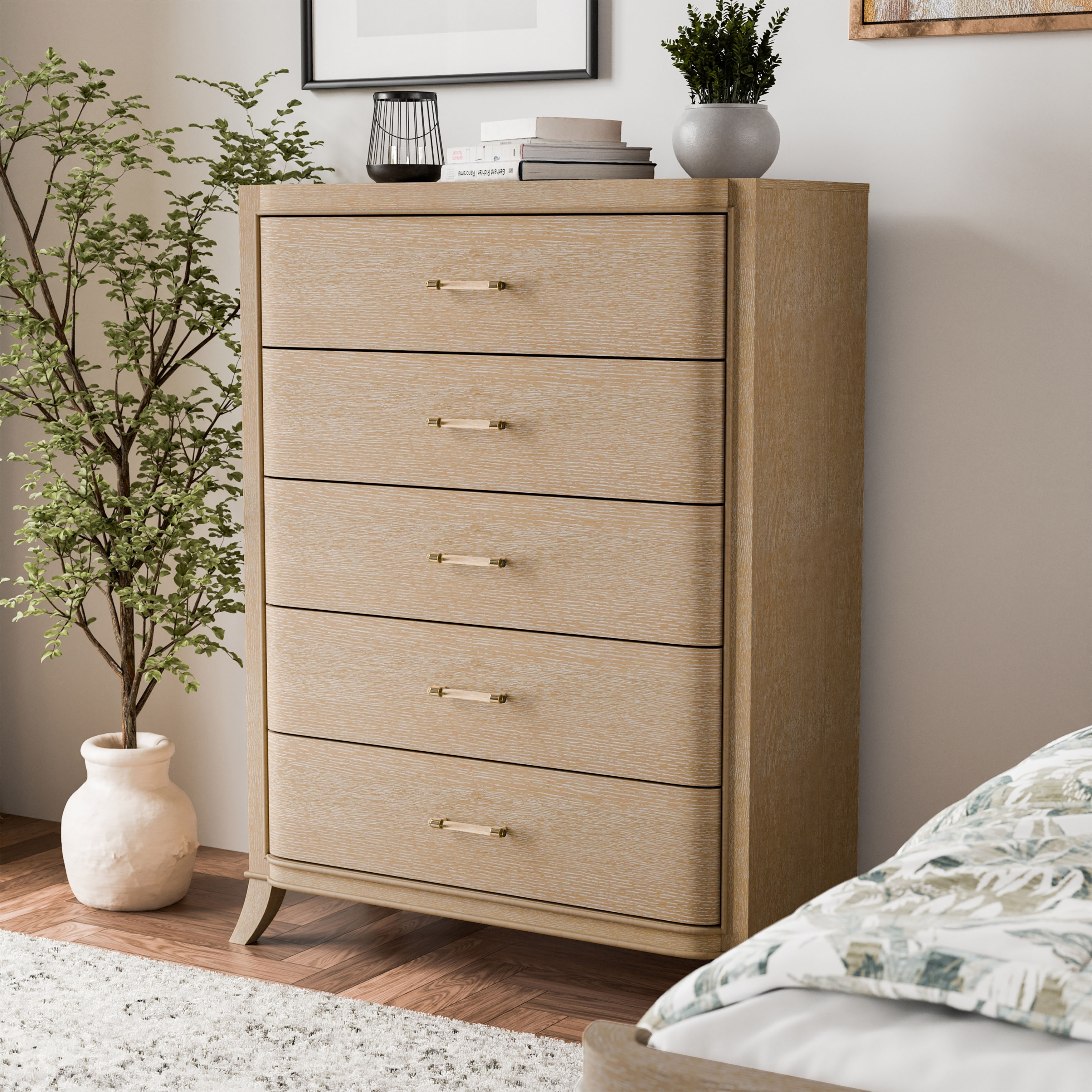Furniture of America Kian Modern Natural Oak Solid Wood 5-Drawer Storage Chest