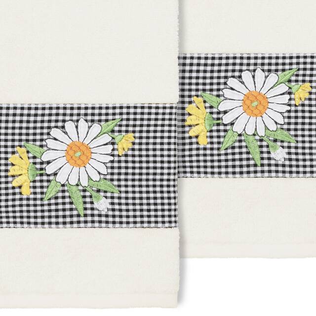 Authentic Hotel and Spa 100% Turkish Cotton Daisy 2PC Embellished Hand Towel Set