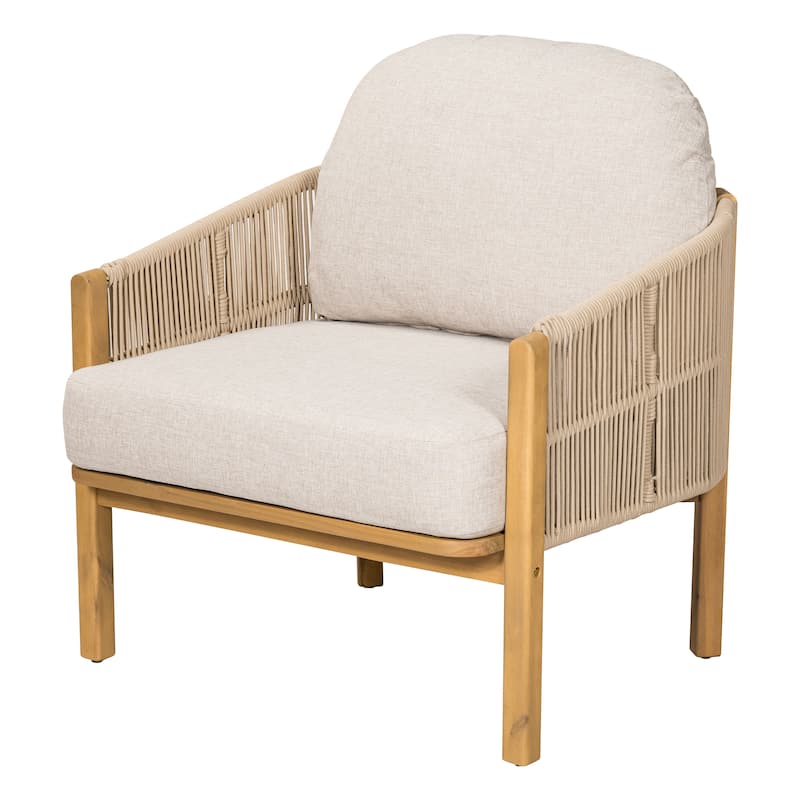 Christopher Knight Home - Ethan Outdoor Wood Club Chair with Rope and Cushion