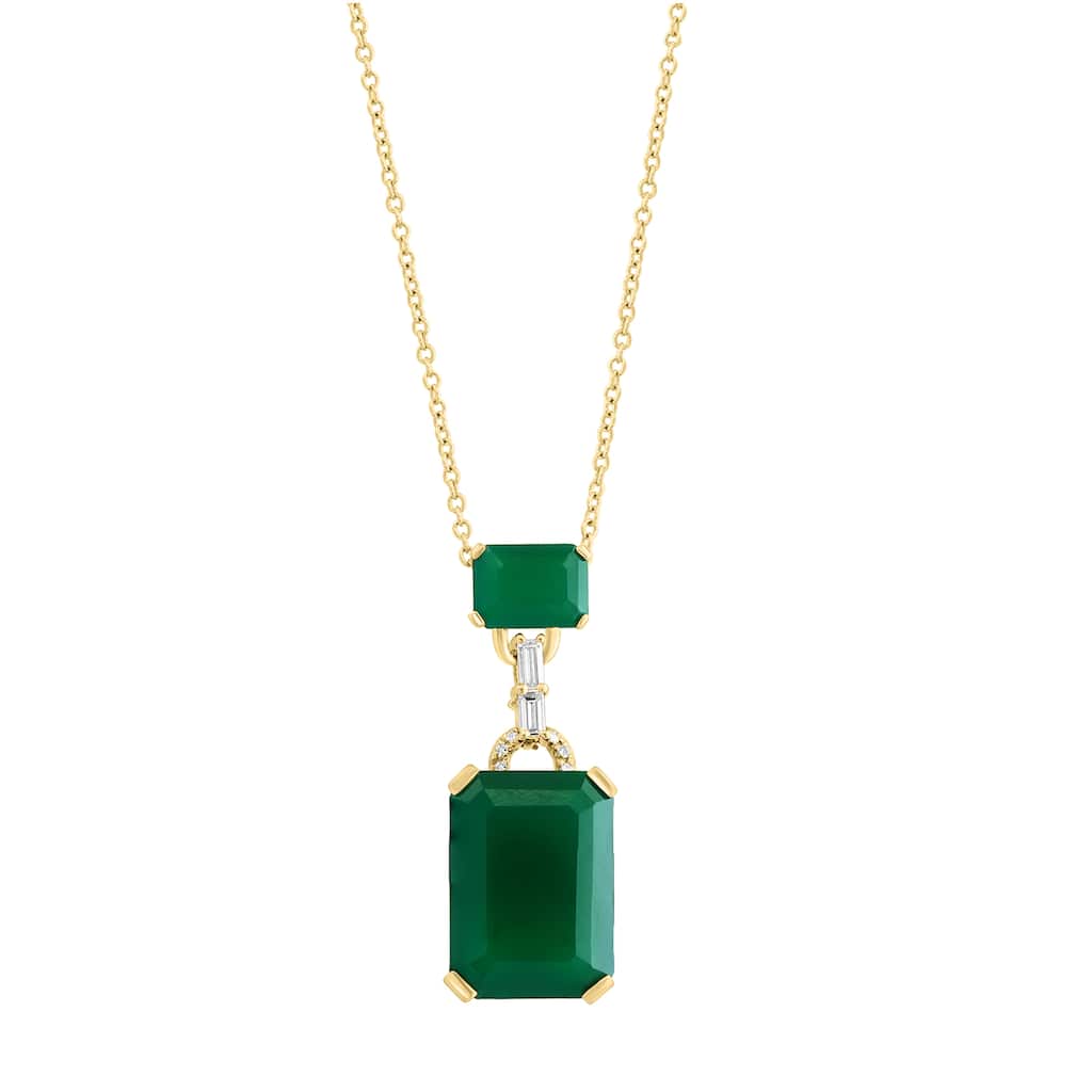 EFFY 14K Gold Diamond Green Onyx Pendant Necklace