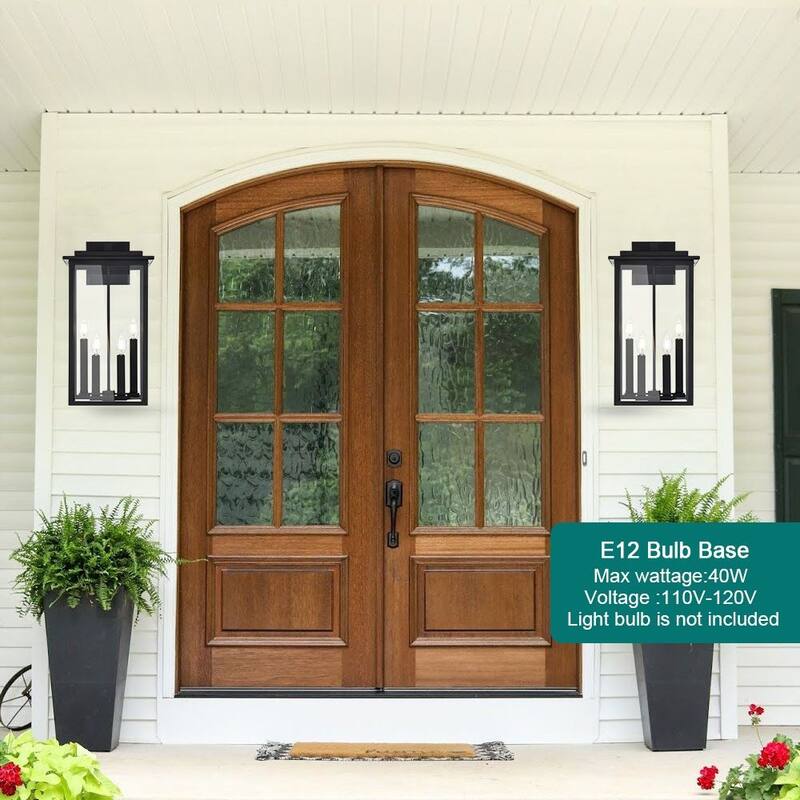 4-Light Outdoor Wall Sconce, Exterior Porch Light Wall Mount Lantern with Clear Glass for House, Farmhouse Sconces Lantern