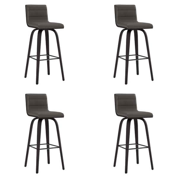 slide 2 of 6, Skara Swivel Bar Stool, Upholstered Bar Height Chair with Bentwood Frame Set of 4 - Gray Faux Leather & Black