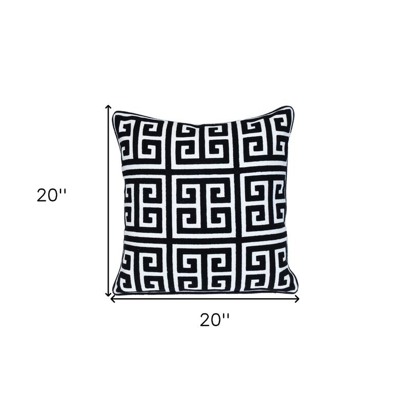 HomeRoots 18" X 18" Black 100% Cotton Interlocking Zippered Pillow