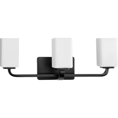 Cowan Collection Three-Light Matte Black Opal Glass Bath Vanity Light - 23.5 in x 7.75 in x 8.5 in