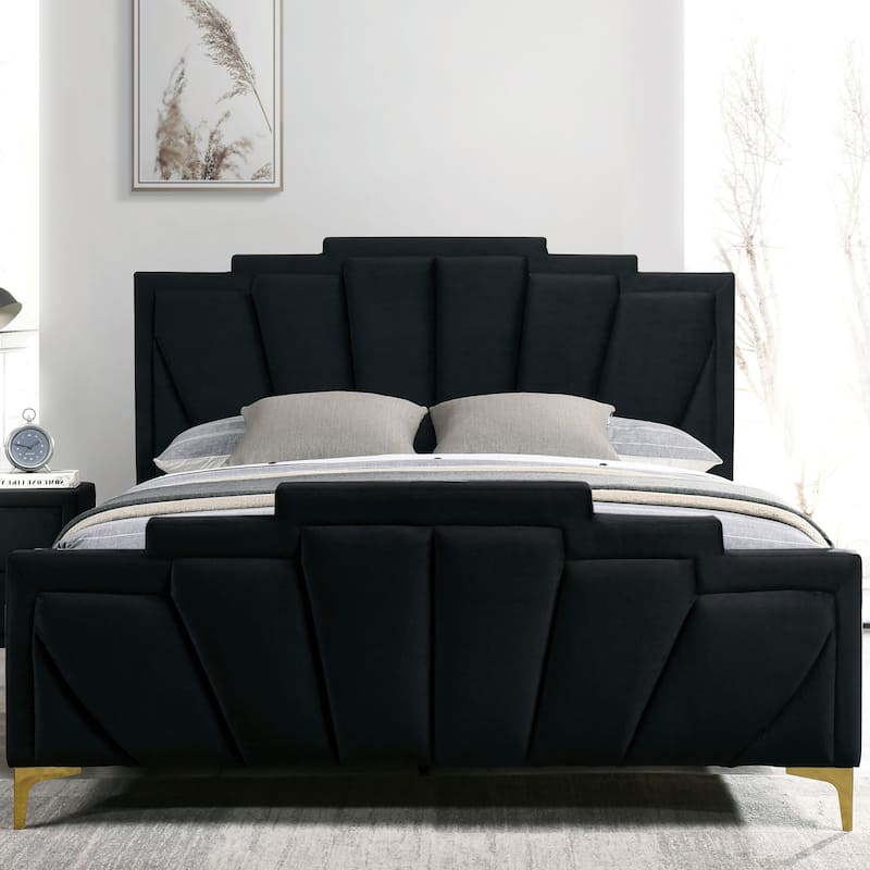 Glim Art Deco Velvet Upholstered Tufted Platform Bed by Furniture of America - Black - Queen