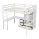 preview thumbnail 10 of 11, Full Size High Loft Bed w/ L-Shaped Desk, Storage Cabinets & Drawers, White