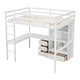 preview thumbnail 10 of 11, White Full Size Wood Loft Wood Bed with Desk, Storage shelves and Drawers, Built-in Ladder, High Loft Bed with Desk, Guardrails