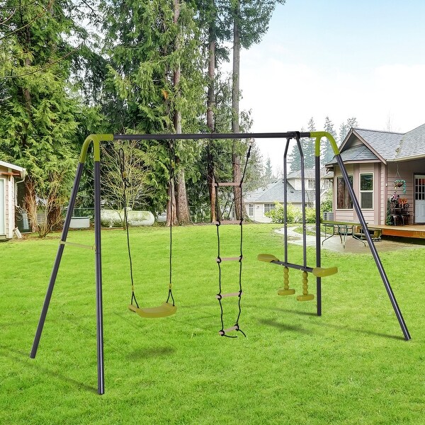 HOMCOM 3 in 1 Outdoor Swing Set with 2 Person Swing Single Kid