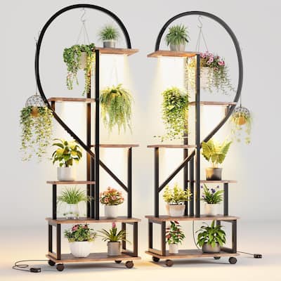 2 Pack 6 Tier Indoor Plant Stand with Grow Lights Metal Plant Stand with Wheels