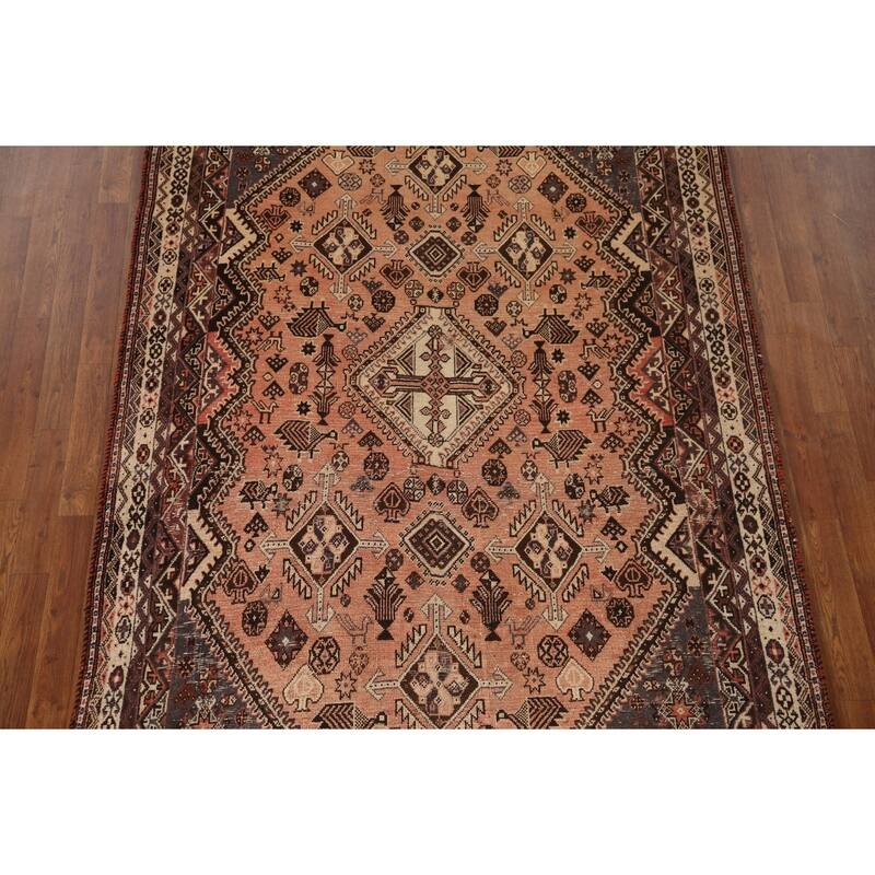 Tribal Shiraz Persian Vintage Area Rug Hand-Knotted Wool Carpet - 5'4"x 8'4"