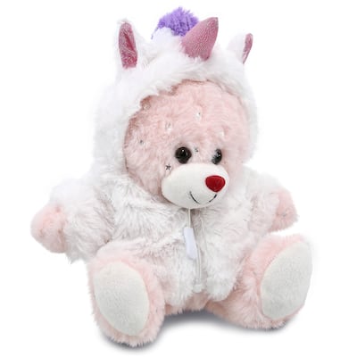 DolliBu Rose Gold Bunny Unicorn Plush with Clothes Stuffed Animal Toy - 8 inches