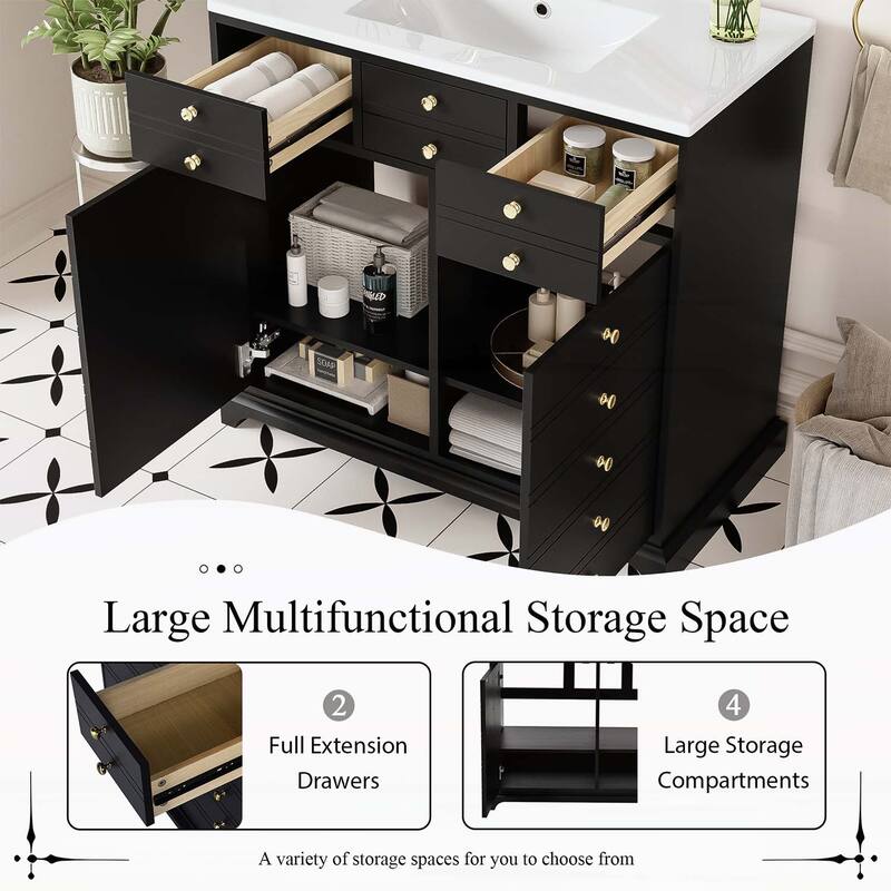 Wood Frame Bathroom Storage Cabinet with Ceramic Sink Combo