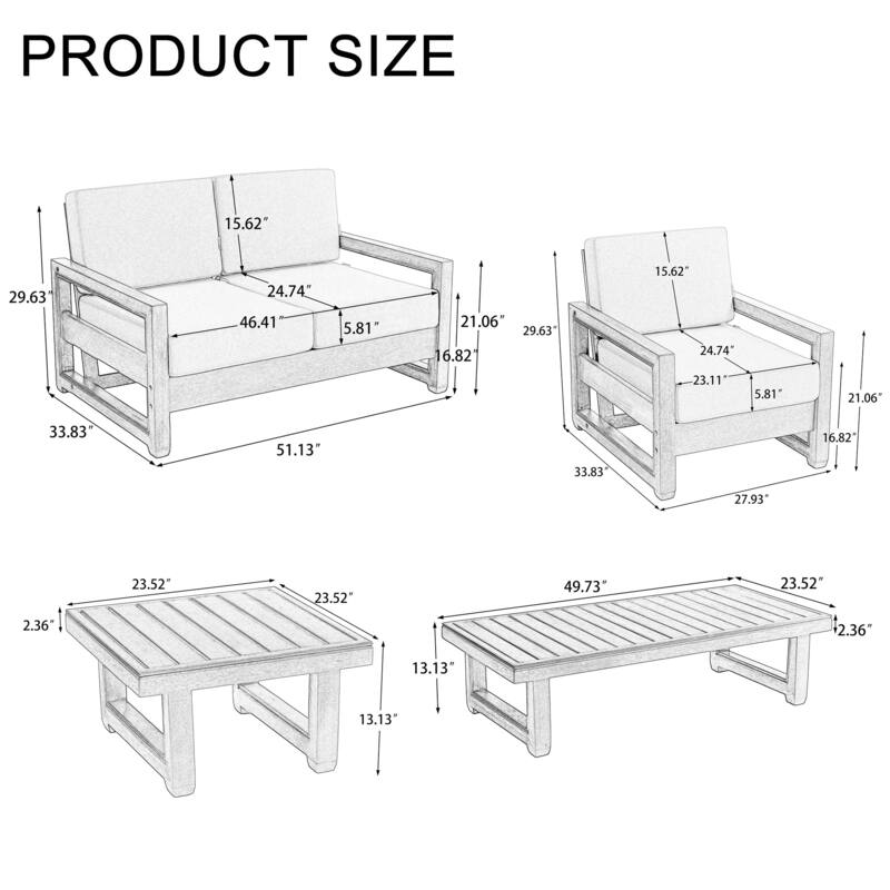 5-Piece Patio Wood Conversation Set with Loveseat, Chairs and Tables