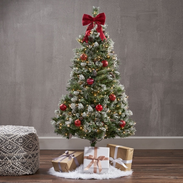 4.5-ft Pre-/Unlit Faux Spruce Snowy Glitter Christmas Tree w/ Frosted Pinecones. Opens flyout.