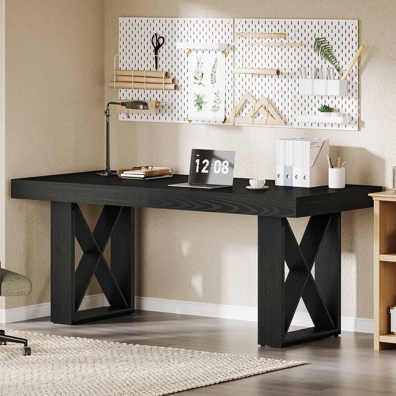 63-Inch Long Wood Computer Desk/Table, Study Writing Gaming Work Executive Desk for Home Office - Black