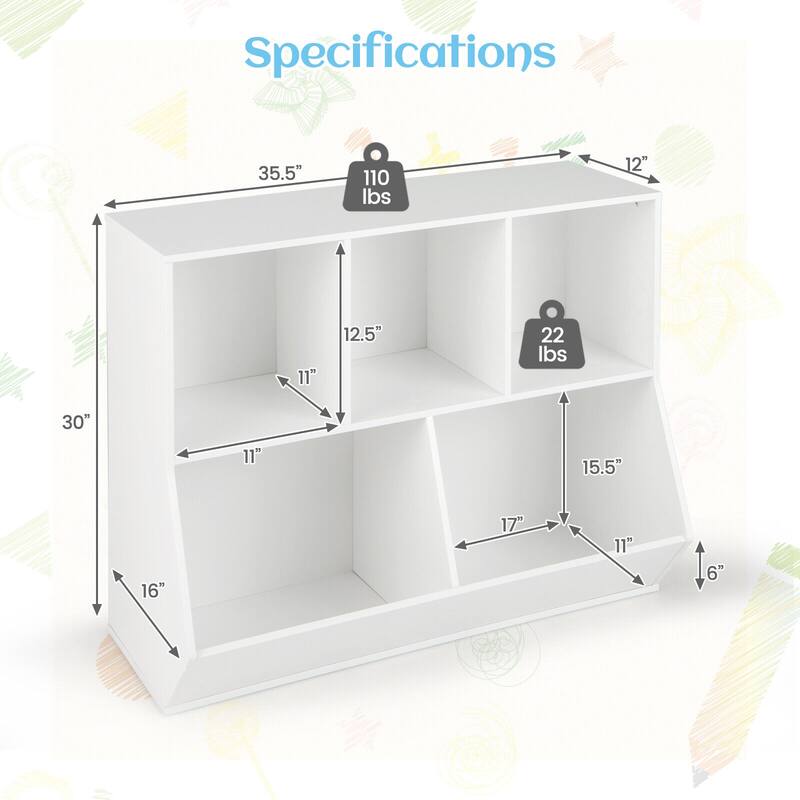 5-Cube Wooden Kids Toy Storage Organizer with Anti-Tipping Kits - 35.5" x 16" x 30"