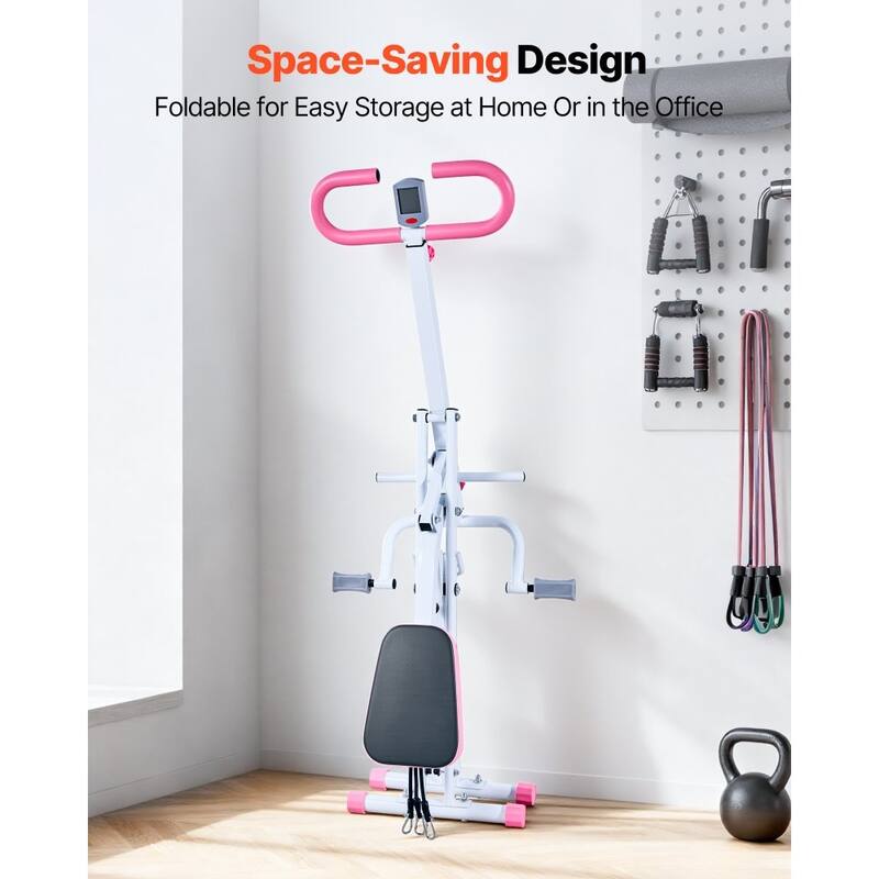 Pink-White Steel Deep Squat Training Machine with Adjustable Seat and Resistance Bands - 35.4 x 22.8 x 44.1 in