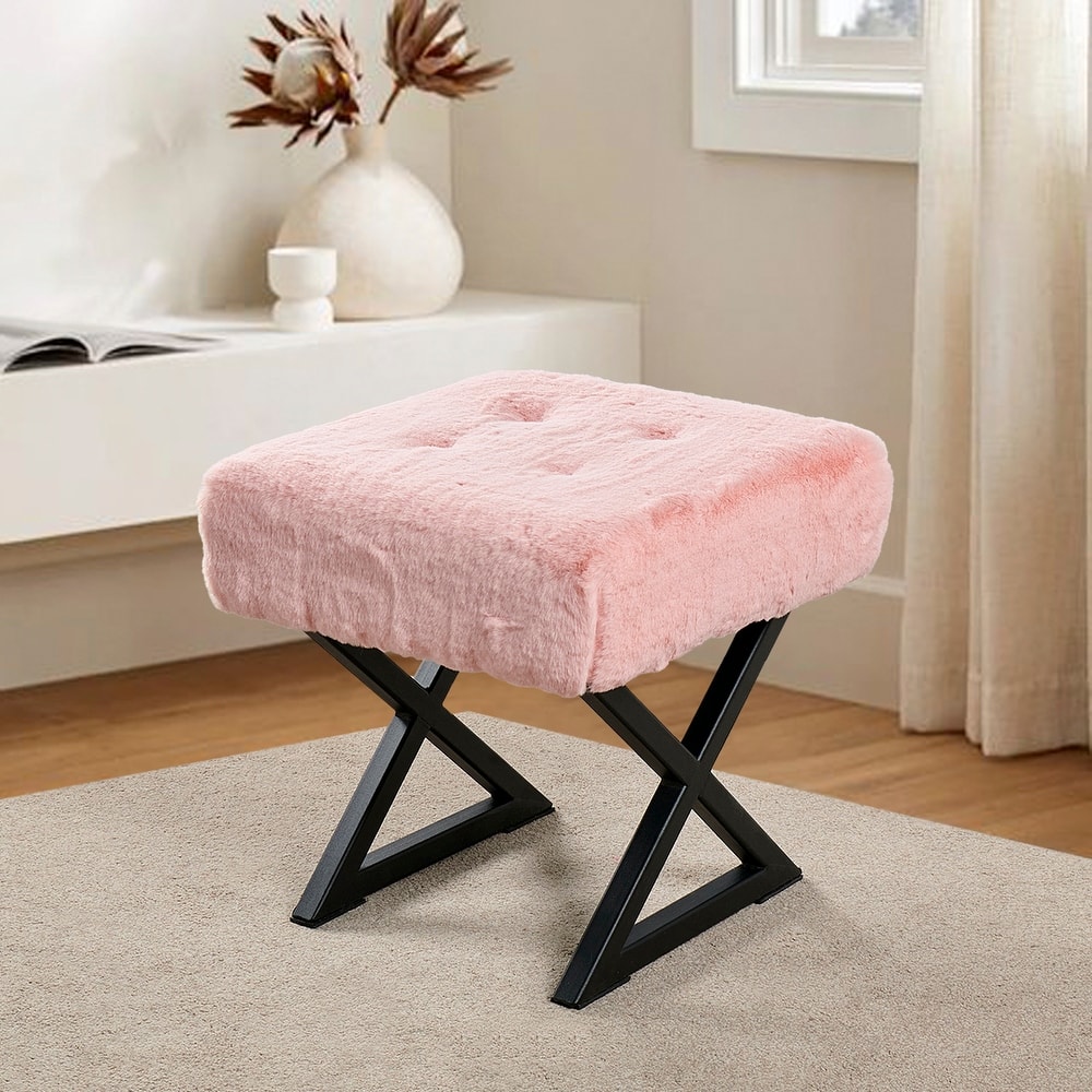 FauxFur Ottoman Vanity Stool 19"X19"X19".