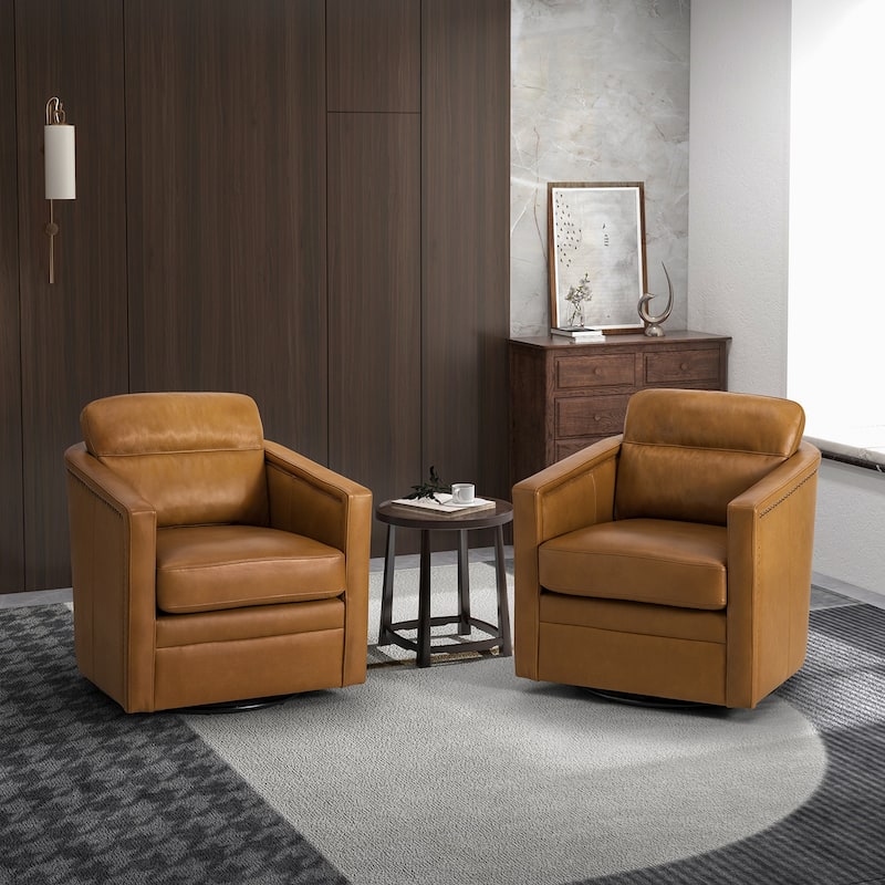 Jorge 28.74" Wide Traditional Genuine Leather Swivel Chair with Removable Seat Cushion and No Assembly Needed Set of 2