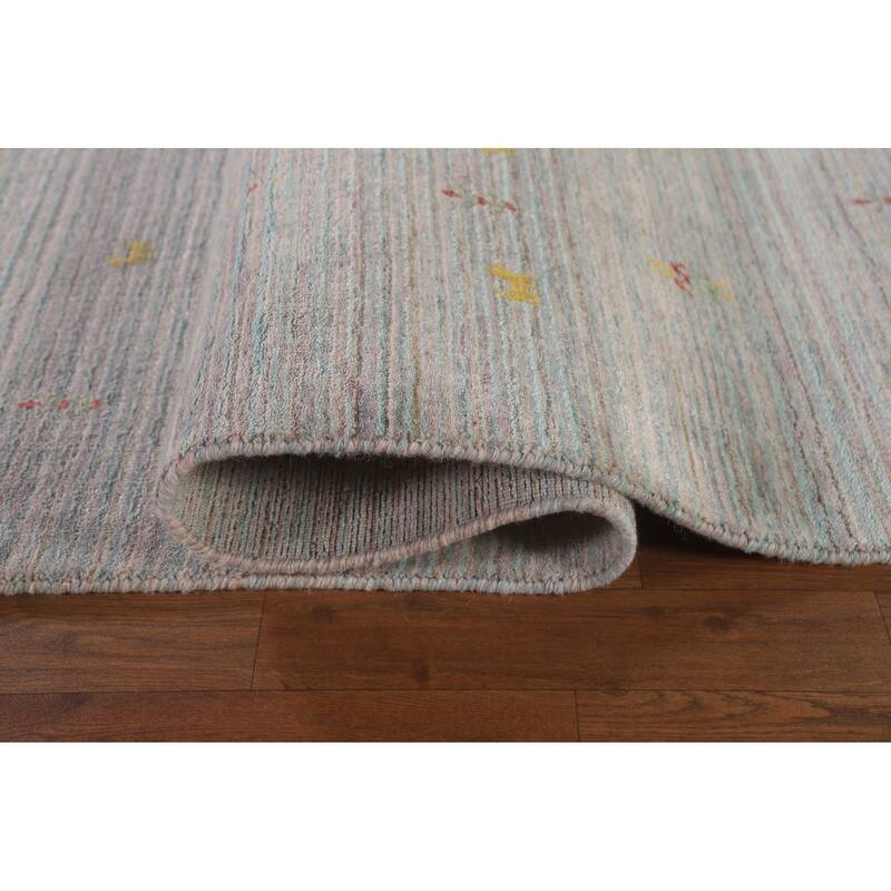 Beige Tribal Gabbeh Area Rug Hand-Knotted Wool Carpet - 8'9"x 11'8"