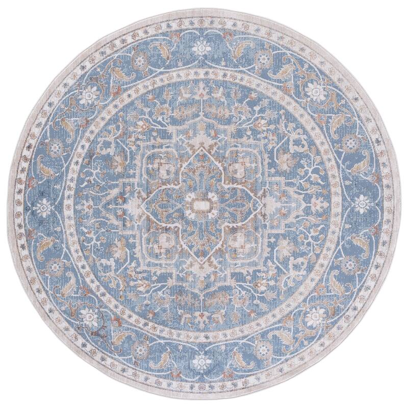 SAFAVIEH Elwood Tulin Traditional Medallion Rug - 6'5" Round - Blue/Beige