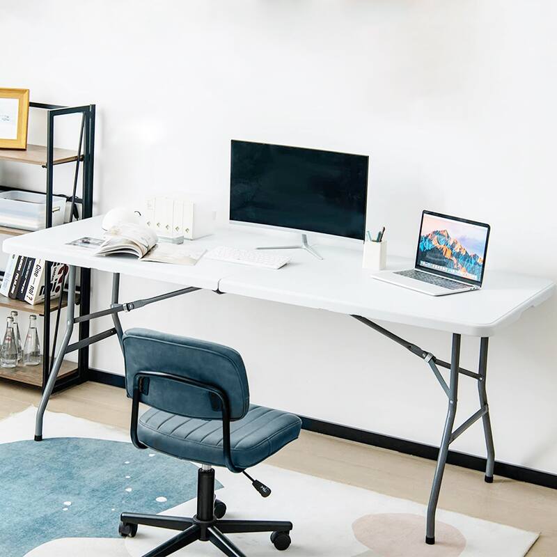 6ft Plastic Rectangle Folding Table, White