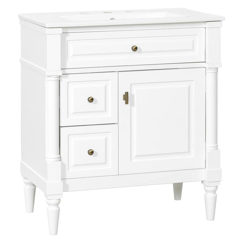 Roomfitters 30" Bathroom Vanity with Sink, Solid Wood Frame, Flip Drawer, 2 Drawers & Door Rack