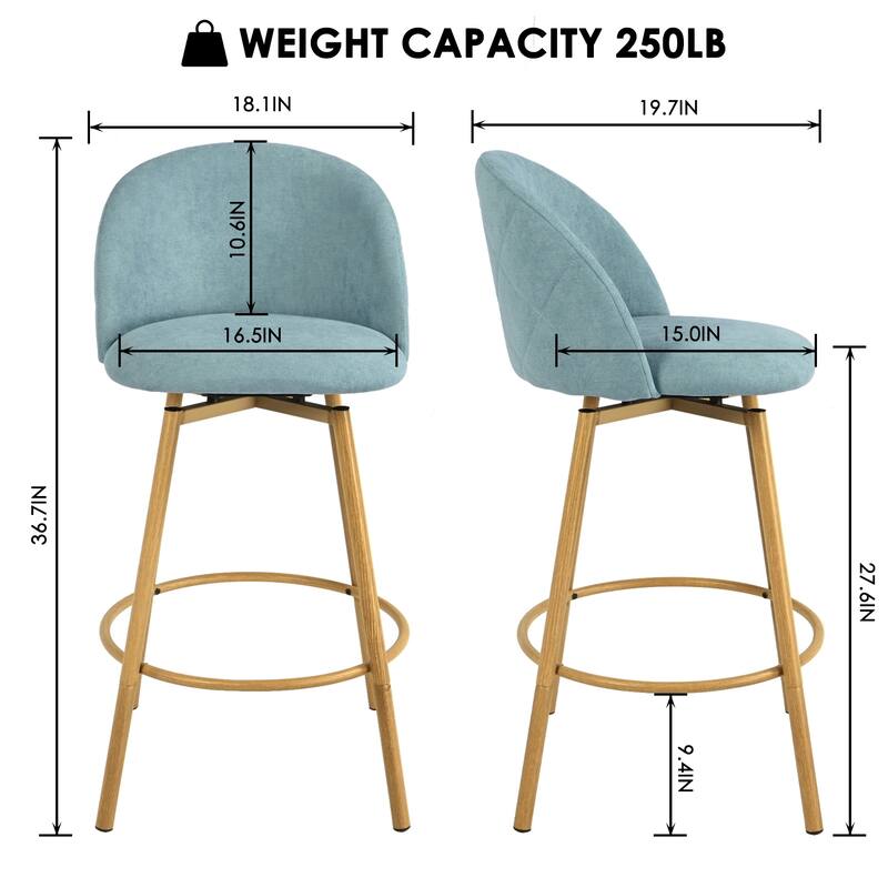 Homy Casa Set of 2 Counter Stools with Fabric Upholstery and Light Wood-Look Legs for Contemporary Kitchens and Casual Dining
