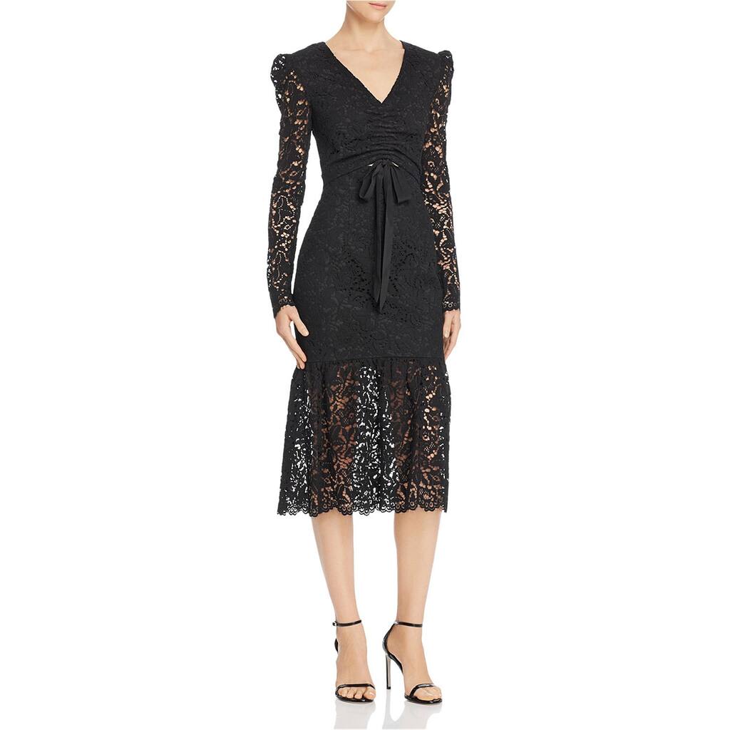 Rebecca Vallance Womens Ruched Lace Midi Dress,, Black, 8