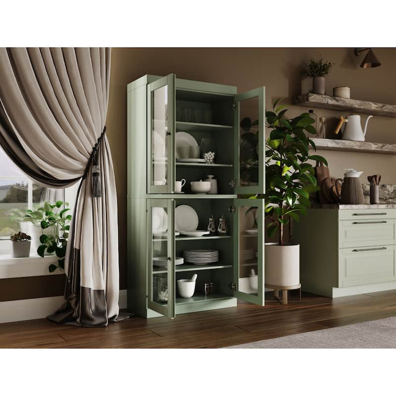 Palace Imports 100% Solid Wood Pantry Cabinet with Frosted, Clear Glass or Solid Doors and Adjustable Shelves
