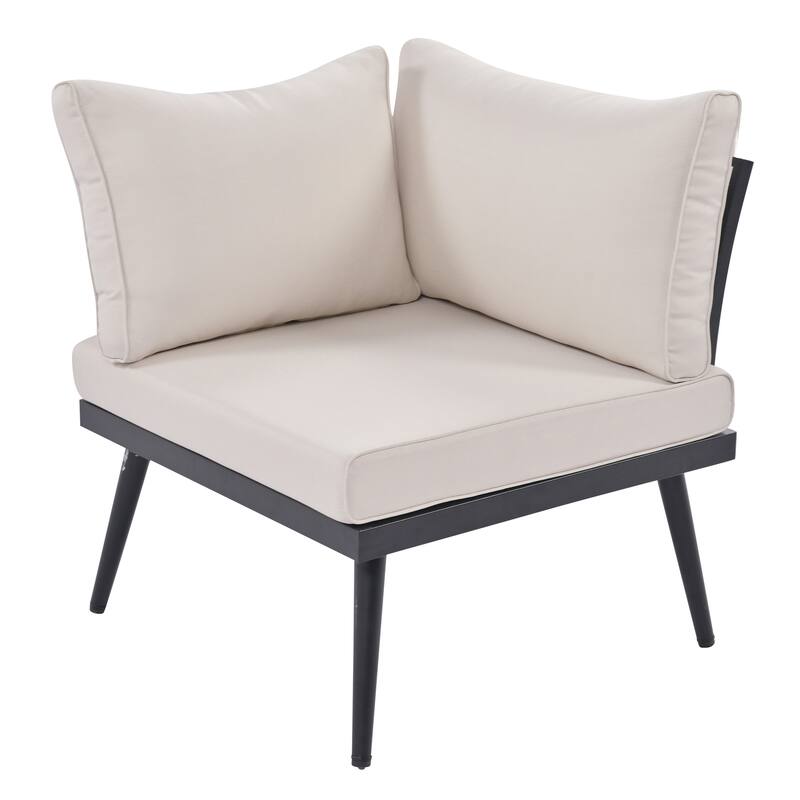 6-piece Acacia Wood Outdoor Sectional Sofa Set with Round Nesting Coffee Tables and Side Storage Shelf, Cushioned Seating