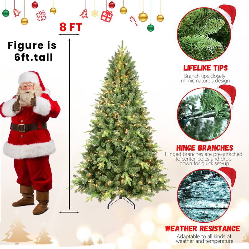 9FT Pre-Lit Christmas Tree with 800 UL Warm White Lights - Classic Green Tree with 3410 PE+PVC Tips, Hinged Branches,Metal Stand