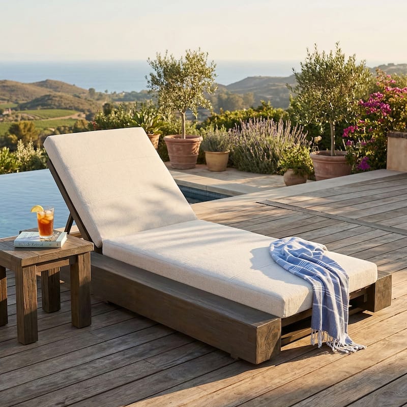 Christopher Knight Home - Amedea Outdoor Acacia Wood Chaise Lounge with Adjustable Backrest & Water-Resistant Cushion - 1-Piece-Beige+Grey Finish