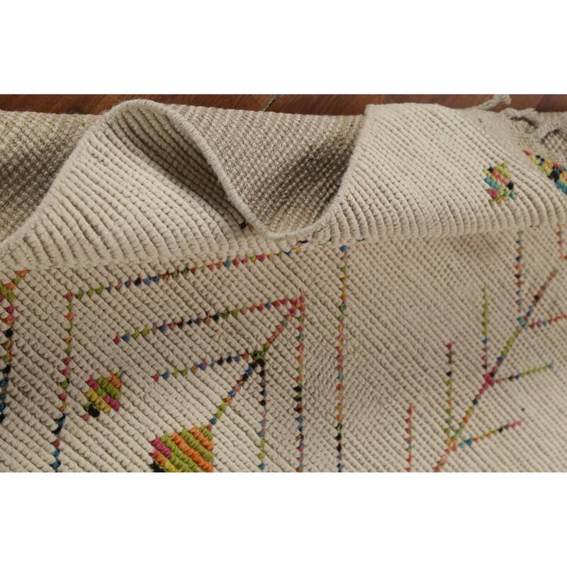 Ivory Geometric Moroccan Oriental Area Rug Handmade Wool Carpet - 5'11"x 9'6"