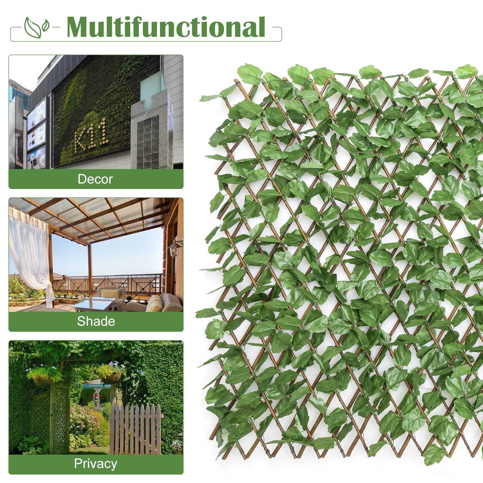 Costway 3PC Artificial Leaf Faux Ivy Privacy Fence Screen Expandable - See Details - On Sale - Bed Bath and Beyond