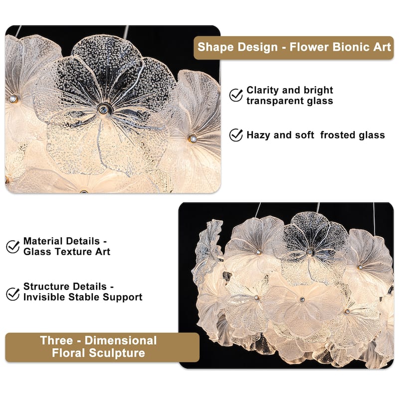 Modern LED Chandelier Clear & Frosted Glass Floral Petals Dimmable