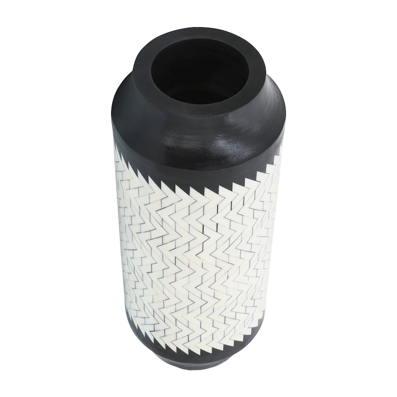 Resin 14"h Chevron Vase, Blk, white 14.0"H