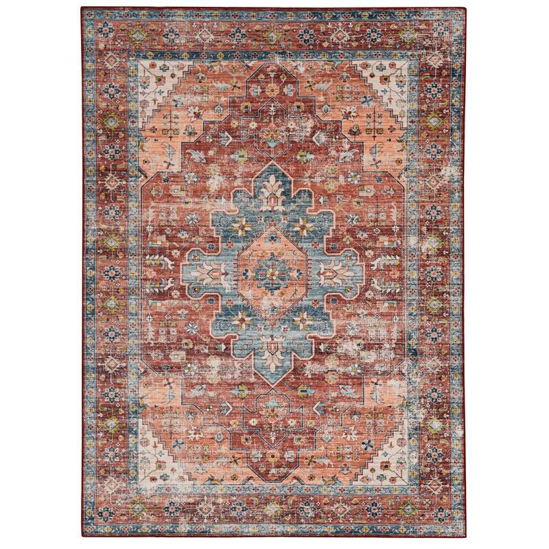 Carter Machine Washable Medallion Rust/Ivory Area Rug - 5' x 7'