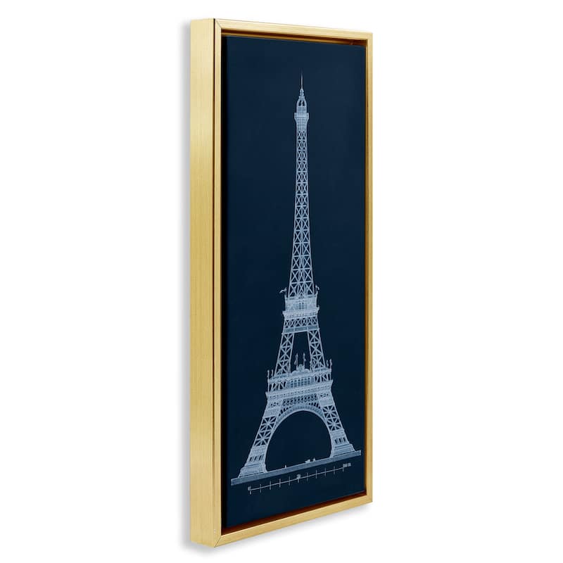 Stupell White Parisian Tower on Blue Framed Floater Canvas Wall Art Design By Phillipa Katz