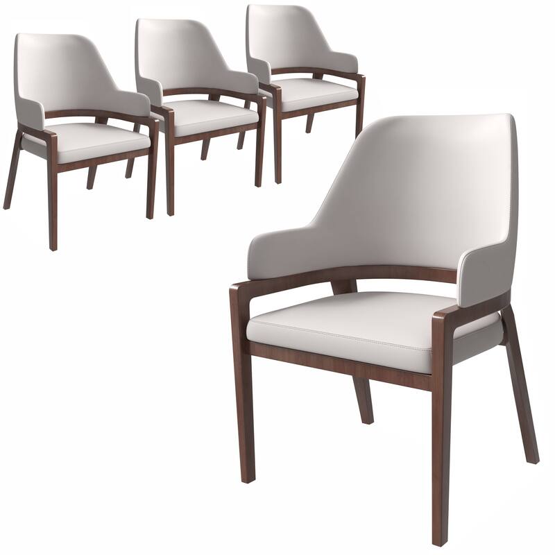 Ethora Leather Dining Chair with Curved Open Back and Rubberwood Legs Set of 4 - Light Taupe