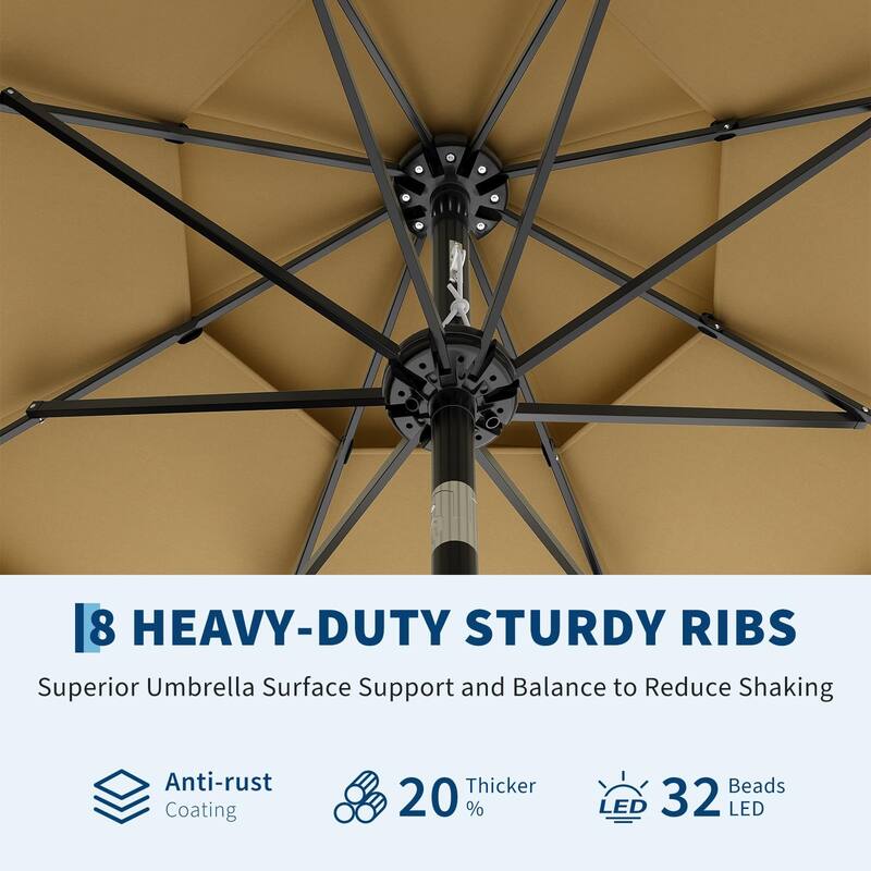 3-Tier Solar Patio Umbrella, with LED Lights and Vents