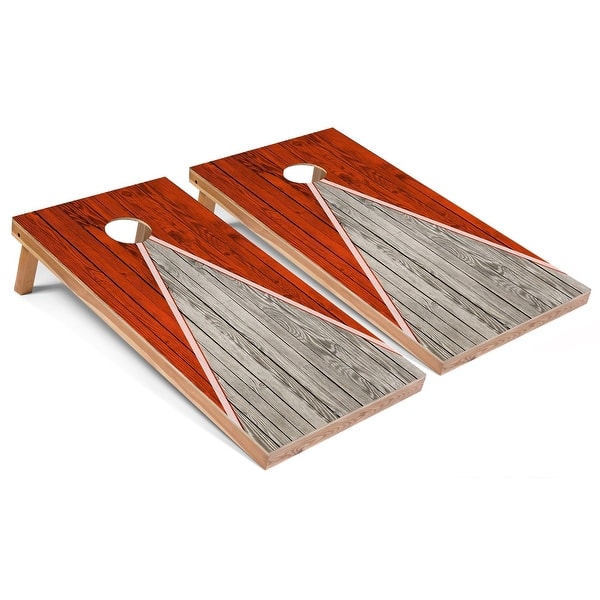 slide 2 of 6, Solid Wood Cornhole Boards - Orange Triangle Design Premium 2x4 (24" x 48") - Include ALL Accessories