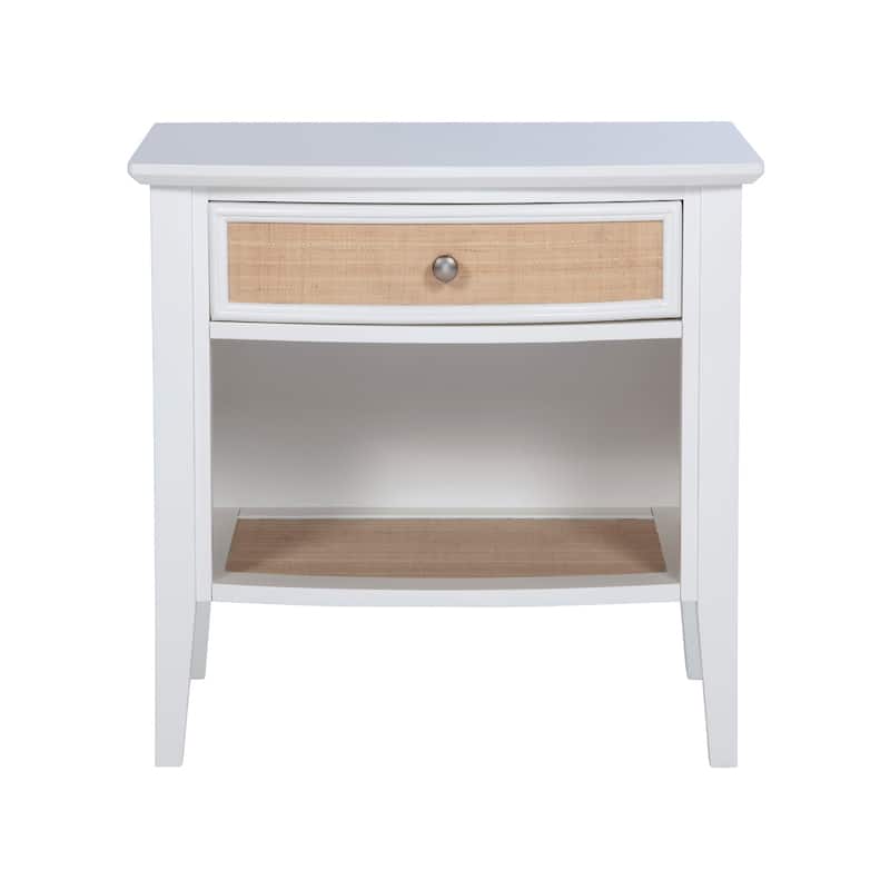 1 Drawer and 1 Shelf Wooden Nightstand in White - White - 1-drawer