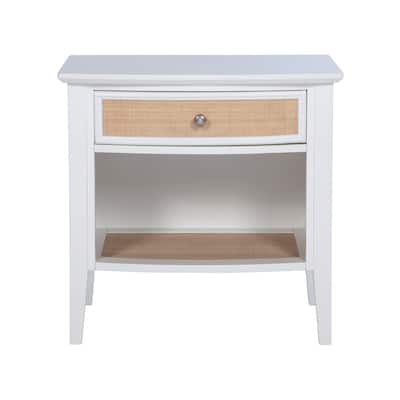 1 Drawer and 1 Shelf Wooden Nightstand in White