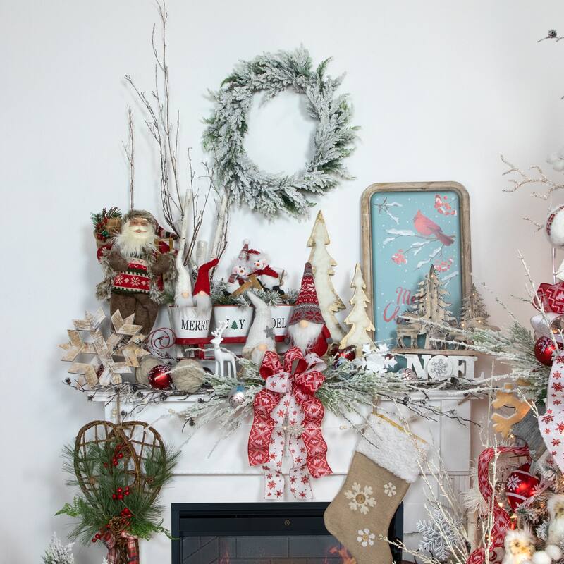 14.5" Brown and White Wooden Tree Christmas Tabletop Decor