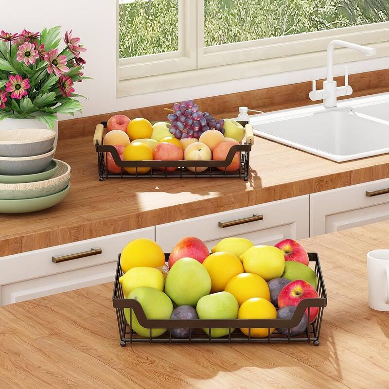 3 Tier Countertop Fruit Basket with 2 Banana Hangers for Kitchen