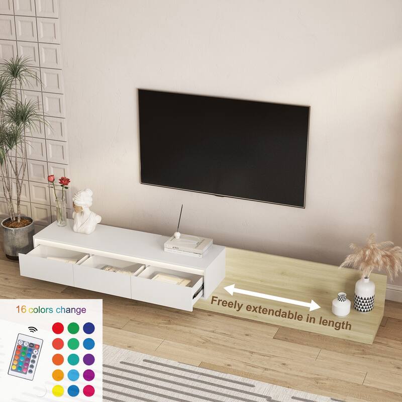 Modern TV Stand with LED Lights & Storage, Wooden Entertainment Center for Living Room