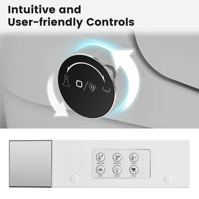 Elongated Smart Toilet with Bidet Wash, Heated Seat, Warm Air Dry, Remote Control, Auto Flush, LED Display