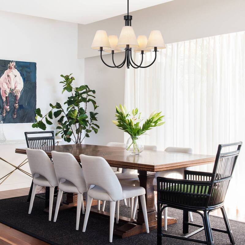 Farmhouse Wheel Chandelier Mid-century Pendant Fixture with Fabric Shades for Interior Lighting