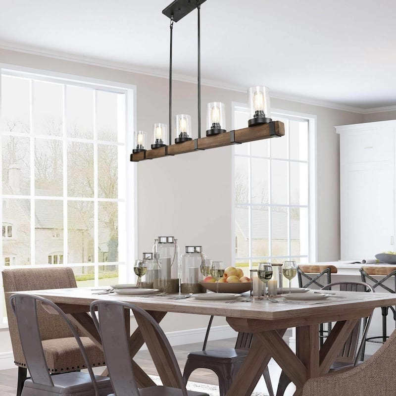 Modern Farmhouse 5-Light Wood Chandelier Rustic Island Lights for Dining Room